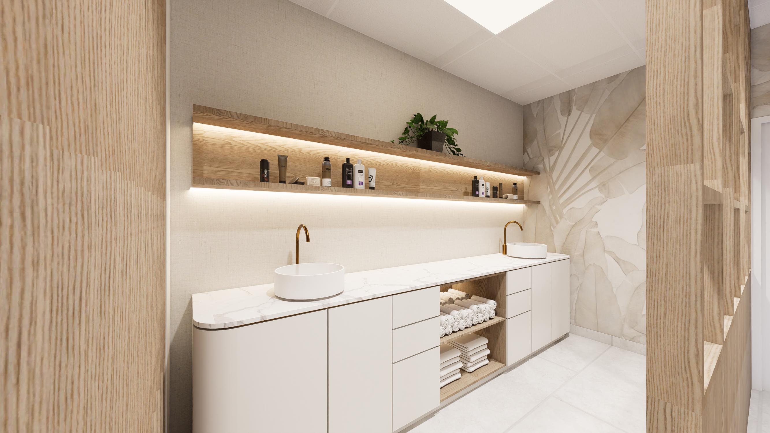 Coffee and refreshment station with illuminated shelf